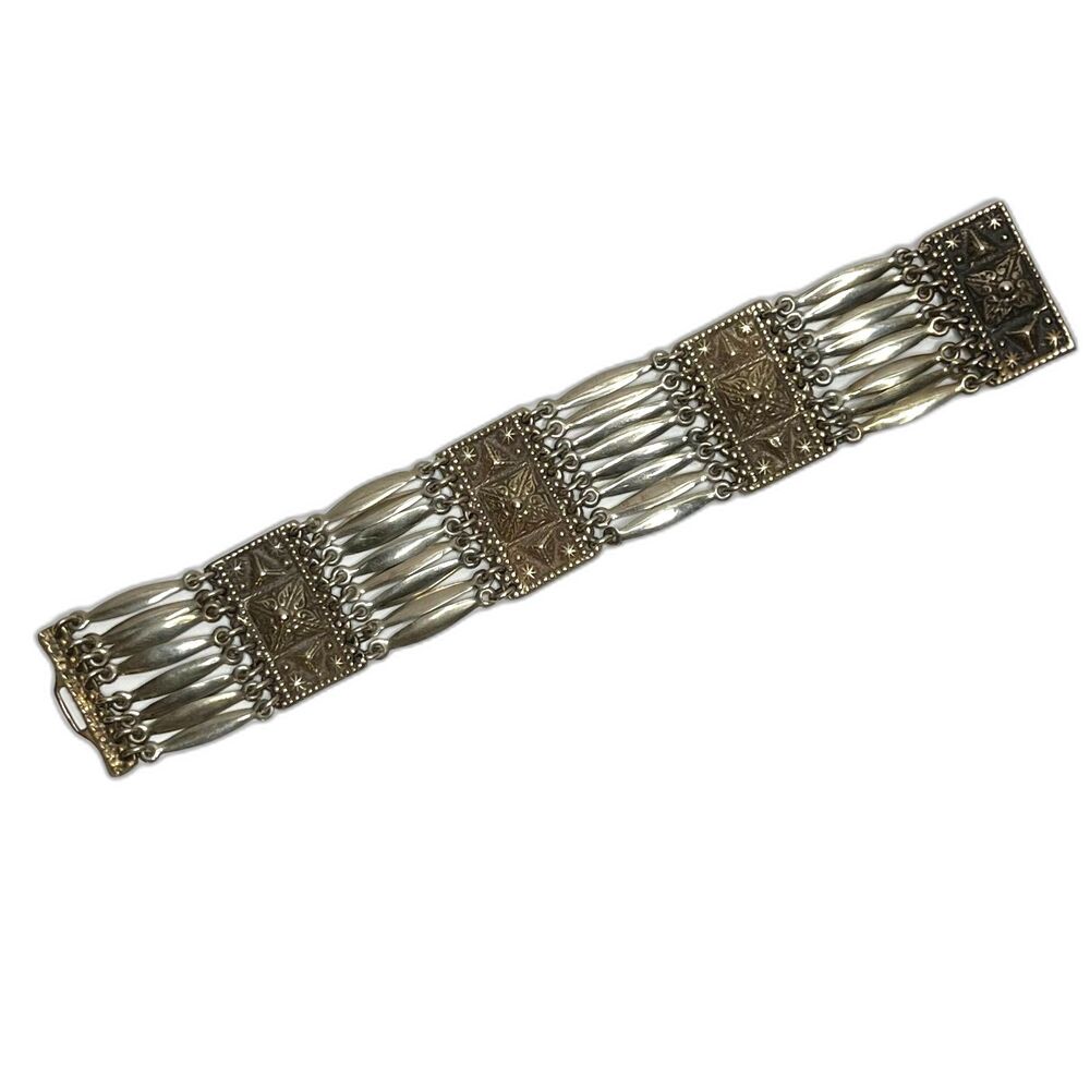Vintage Sterling Silver Panel Bracelet